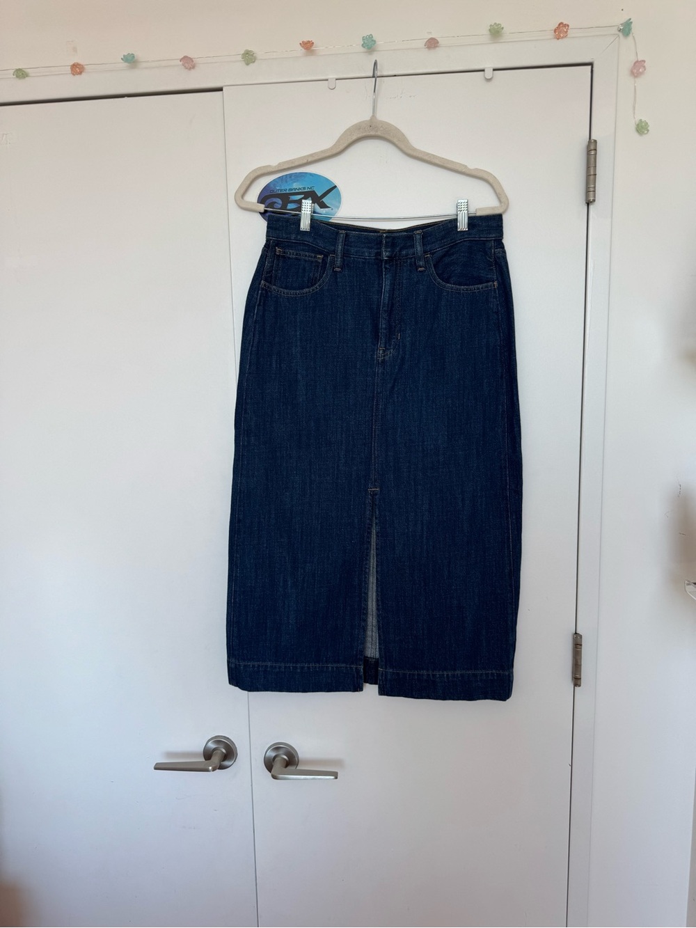 J. Crew Indigo Denim Midi Skirt with Front Slit